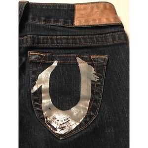 True Religion Women's Jeans Boot Cut Distressed Dark Bleached Stretch 28 X 30